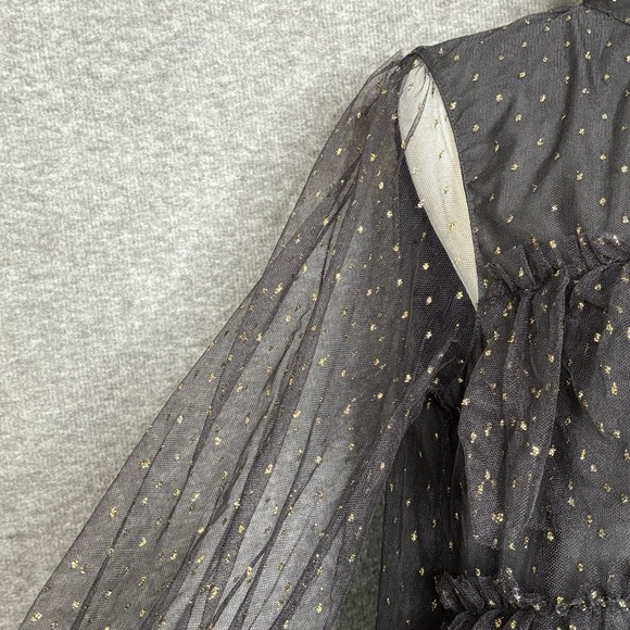 Adam Lippes Sheer Ruffle Top Black Gold Tiered Ruffle Blouse Womens Size 8 - Picture 7 of 12